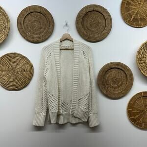 Abercrombie Cardigan Sweater Small White Chunky Knit Open Front Cozy Neutral
